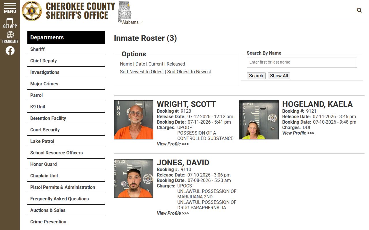 Cherokee County released inmates 48-hour release roster